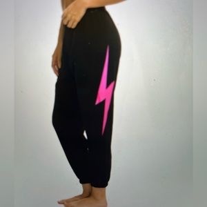 Aviator Nation Dark Grey With Hot Pink Lightning Bolt Sweatpants